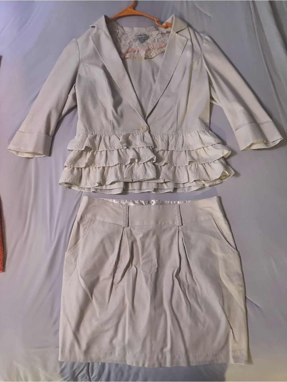Charlotte Russe Ivory Ruffled Peplum Skirt Set